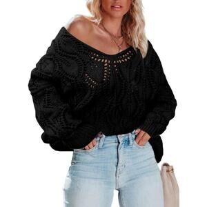Fall Sweaters Round Neck Black Winter Pullover Sweaters for Women's